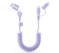 Car Carplay Cable, Coiled USB C and Lightning Cable 2-in-1, 60W 3A USB-C to Lightning Cable Type C to USBC Fast Charging Cord for Cell Phones/Tablets, Support iPhone CarPlay & Android Auto, 4FT/Purple