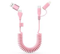 Car Carplay Cable, Coiled USB C and Lightning Cable 2-in-1, 60W 3A USB-C to Lightning Cable Type C to USBC Fast Charging Cord for Cell Phones/Tablets, Support iPhone CarPlay & Android Auto, 4FT/Pink