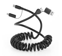 Car CarPlay Cable for iPhone 16,USB C/USB to USB-C/Lightning Coiled 4-in-1 USB-C Cable 4FT Car Charger Cord for iPhone 16, 14,15 Samsung Galaxy, Google Pixel,Supports Apple CarPlay & Android Auto