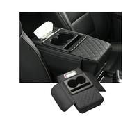 Car Center Console Armrest Cover, Black Quilted Microfiber Leather, with Cup Holders, Storage Bags, Tissue Box Holder