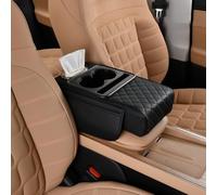 Car Center Console Armrest Pad for Audi A6 (C6 C7 C8 2004-2025 2026),Pu Leather Heightening Cushion With Cup Holder And Tissue Box,Multifunctional Organizer Interior Accessories,Black