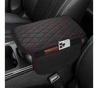 Car Center Console Cover For MG HS/EHS EV/HS Plug-in Hybrid 2018-2025, Universal Leather Car Armrest Cover Cushion with Side Storage Pockets Auto Arm Rest Protector Pad,B/Black-Red