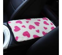 Car Center Console Plush Armrest Box Cushion with Heart Shape and Rabbit Design for Enhanced Winter Comfort (RoseRed)