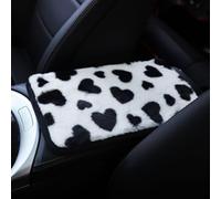 Car Center Console Plush Armrest Box Cushion with Heart Shape and Rabbit Design for Enhanced Winter Comfort (Black)