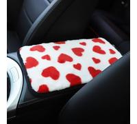 Car Center Console Plush Armrest Box Cushion with Heart Shape and Rabbit Design for Enhanced Winter Comfort (Red)