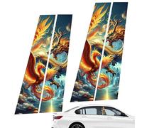 Car Center Pillar Pillar Pillar - Car Door Pillars, Wolf Black Wrapped In Flames | Decorative Window Post Wraps With A Fierce Flame Design, Sea Molding Protector