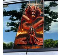 Car Center Pillar Posts Anti-Scratch Decor Sticker - Exterior Door Window Column Molding With Black Wolf Engulfed in Flames