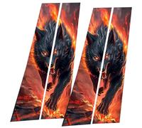 Car Center Pillar Sticker, Black Wolf on Fire Vinyl Decal | Custom Dissanction Resistant Door Moulding Cover | Decorative Wrappy for Installation Does