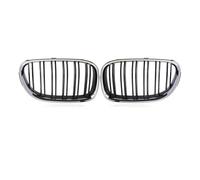 Car Central Bumper Grille Double Line Gloss Silver Car Front Bumper Grilles Kidney Racing Grill For BMW For 7 Series For F01 For F02 2009-2015 Accessories(Silver Black)