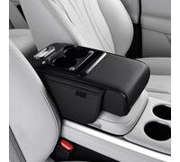 Car Centre Console Organiser with Built-in Rechargeable Module, Multi-Functional Storage Tray, PU Leather Armrest Pad with Cup Holder, Phone Access and Tissue Box for Enhanced In-Car Experience