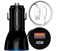 Car Charger & 1 Meters Cable For OPPO A16s A54s/ A54 5G / A94 5G/ OPPO Find X5 Lite Pro/OnePlus 7 8 9 10 Pro Dual Port Type C+USB PD Fast Car Charger Travel Power Adapter Plug Cigarette Lighter 18W