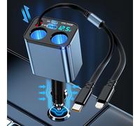 Car Charger 2 Sockets Cigarette Lighter Splitter 80W USB C Retractable Car Charger with 2.7Ft Retractable Cables(Lighning+Type-C) & QC3.0 & 20W PD Type C for iPhone/Samsung/Huawei/Xiao-mi/iPad/Google