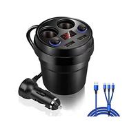 car charger, 2 USB DC/5V 3.1A Cup Power Socket AdapterMobile Phone Chargers With Voltage LED Display lighter(Groen)