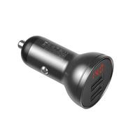Car Charger 24W 12-24V 2xUSB 4.8A with LED Display, Grey, Baseus