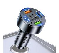 Car Charger - 3.8x6.2cm ABS Aluminum 100W 5-in-1 | 5-Port Cigaarette Lighterr USB Charger | Lighterr Splitter | Fast Charging Voltage Display Car Chargerr For Phones Tablets And Laptops On The Go