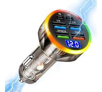Car Charger Adapter - 6-in-1 Universal USB PC Power Source, Digital Display Overtemperature Shield Mechanism, Portable Smoker Socket Multiport Device, Travel Accessory | Mobile Phone Car Tablet