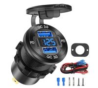 Car Charger Adapter USB C 60W 4 Port Metal Car USB Charger with Voltmeter, PD/QC3.0 USB C 30W + USB A 30W Car Phone Cigarette Lighter Adapter for iPhone 16 15 Pro Max Samsung S25 Ultra Google Pixel