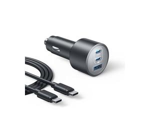 Car Charger, Anker 167.5W Max 3-Port Car Charger Adapter, USB-C Car Adapter for MacBook Pro/Air, iPhone 16/15 Series, Samsung S24/S23, iPad, AirPods, MP3 Player, and More (USB-C to C Cable Included)