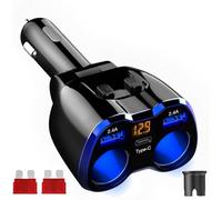 Car Charger Cigarette Lighter Adaptor 120W | Power Adapter Two Way Switch, 12V/24V Car Power Outlet, Dual 2.4A USB Adapter, Type C Port