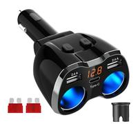 Car Charger Cigarette Lighter Adaptor 120W Power Adapter Two Way Switch 12V/24V Car Power Outlet with Dual 2.4A USB Adapter and Type C Port for Car
