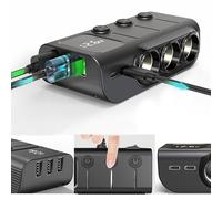 Car Charger Cigarette Lighter Socket Splitter 120W Cigarette Lighter Adapter with 3 USB Ports Separate Switch Voltage Display PD Fast Charge For Phone Tablets Dash Cam