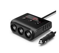 Car Charger Cigarette Lighter Socket Splitter 120W Cigarette Lighter Adapter with 4 USB Ports Separate Switch Voltage Display For Phone Tablets Dash Cam