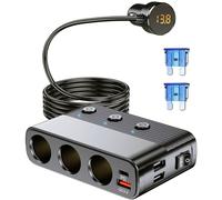 Car Charger Cigarette Lighter Socket Splitter, 7 in 1 Car USB Charger 3 Socket Cigarette Lighter Adapter with Switches Power Outlet PD & QC3.0 Car Plug Adapter Fast Charging For Phone Laptop Dash Cam