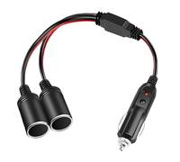 Car Charger Extension, Dujelixa 1 drags 2 Cigarette Lighter Extension with 10A Fuse, red LED light, 12v male plug 1Pcs, suitable for Tyre Inflators Vacuum Cleaners or Other Portable Equipment(2×16AWG)