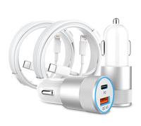 Car Charger Fast Charge, 2Pack 48W Cigarette Lighter USB Charger with 3FT Lightning Cable, (USB C 30W + USB A 18W) PD 3.0 & QC 4.0 Fast Charging 12V USB Socket for iPhone 17 16 15 14 13, iPad, Samsung