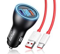 Car Charger for SuperVooc 100W 80W for OnePlus 13 15 13R 12R 12 11 | 65W Charger for OnePlus 10 Nord N30 N100 Open Pad 9 Pro 8 7T 6T 6 LED Display Dual USB Car Charge Adapter 3.3FT Fast Cable