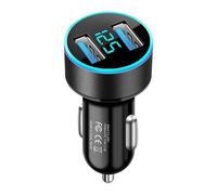 Car Charger - Power Devices Simultaneously During Long Road Trips, Two Port Intelligent Distribution Layout, 6.4x3.1cm Compact Shell Profile + Real Time Voltage Display, ABS - For SUVs