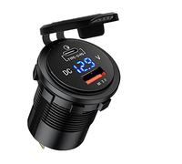 Car Charger Socket 36W Car USB Power Outlet Waterproof Double Car Charger Adapter with LED Voltmeter for Marine, Boat, Motorcycle, RV, ATV, Truck (Orange)