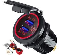 Car Charger Socket 36W Dual QC3.0 Port Car Phone Charger Power Outlet with Touch Switch for Marine, Boat, Motorcycle, Truck, Golf Cart (Red)