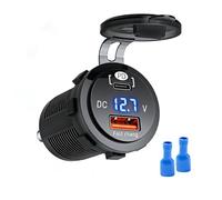 Car Charger Socket, USB C 48W Total Output Car Charger Socket with USB-C PD & USB-A Fast Charging Dual Port 12V/24V Waterproof Cigarette Lighter Adapter for Campervan Motorcycle RV Marine