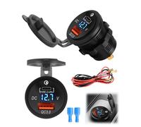 Car Charger Socket USB C 48W Total Output Type-C/USB-A Fast Charging QC3.0 Dual Port LED Voltmeter 12V/24V Waterproof Car Charger for Car Motorcycle Marine ATV RV Boat Truck