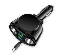 Car Charger with 66W Power Delivery and 30W Output, Digital Display, Retractable Fast Charge Cable Compatible with 0 for Dual Device Charging in Vehicles (66W)