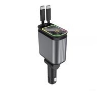 Car Charger with Retractable Cables, Fast Charging Capability for 4 Devices, 80cm Extending Cable for Organized Use (Black gray)