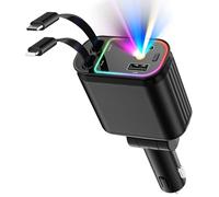 Car Charger with Starlight, 66W USB C Fast Car Chargers Adapter, 4 in 1 Retractable Car Charger with 2 USB Ports for iPhone16/15/14/13/12/11 and for Android (Black)