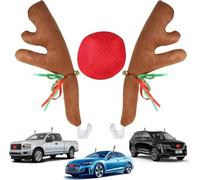 Car Christmas Decorations, Reindeer Antlers for Car, Auto Antlers and Nose Jingle Bells Reindeer Sticker for Vehicle Christmas Decorations