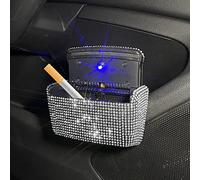 Car Cigarette Ashtray Air Outlet Ashtray Auto Car Cigarette Ashtray with Lid Blue LED Light Indicator Smokeless Ash for Car Cup Holder(Sliver)