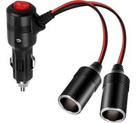 Car Cigarette Lighter Socket, 2-Way Car Socket Splitter adapter, 1 to 2 cigarette lighter extension ，DC 12V/24V Car Lighter, Dual Socket Adapter with 15A Fuse (1 to 2 cigarette lighter)