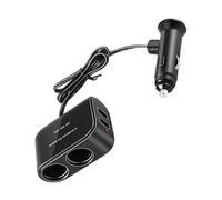Car Cigarette Lighter Splitter 12V/24V 2 Sockets Dual USB Charger Adapter Fast Charging Multi Socket Power Outlet for Tablet Phones Camera Dash Cam GPS