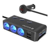 Car Cigarette Lighter Splitter Adapter, EUGIZMO 200W 12V/24V Power Outlet 3 Socket Car Cigarette Lighter Plug Splitter USB Charger Extension Cord Extender with LED Voltage Display Independent Switch