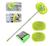 Car Cleaning Brush 43.3" Telescopic Car Wash Brush 2 in 1 Microfiber Car Wash Mop with Extra Mop Head and Towel Cloth Car Wash Kit for Cleaning Cars Caravans Van Truck Boat