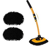 Car Cleaning Brush with Long Telescopic Handle 43" - 15° Curved Soft Chenille Head, Scratch-Free Duster Mop for Car Wash, Van, Truck, Caravan, Boat, RV - Aluminium Alloy Pole + 2 Wash Mitt Heads