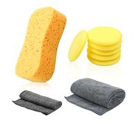 Car Cleaning Kit 9Pcs, jumbo Car Sponge Super Absorbent Car Wash Sponges Thick Microfibre Cleaning Cloth Scratch Free Double-side Car Wash Mitts Waxing sponge for Windscreen Bodywork Inside (H02)