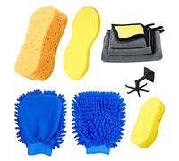 Car Cleaning Kit 9Pcs, jumbo Car Sponge Super Absorbent Car Wash Sponges Thick Microfibre Cleaning Cloth Scratch Free Double-side Car Wash Mitts for Windscreen Bodywork Inside (Yellow)