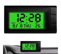 Car Clock, LCD Tiny Digital Clock with Calendar and Thermometer, with Green Backlight, Double Side Adhesive for Dashboard Car Thermometer Small Digital Clocks for Dash Stick On