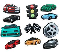 Car Clog charms Racing Flags Drive Boy Man Sports Shoe Clip SUV Speed Rim Cone Fast Turbo Gaming Game Shoe Clip Accessory Gamer (11 Pack)