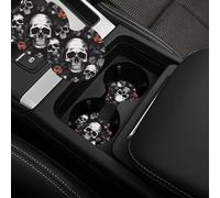Car Coaster 2 Pack Black Floral Skull Print Car Cup Holder Coasters with A Finger Notch Absorbent Car Cup Holder Pads Universal Auto Anti Slip Insert Coaster Cup Mat for Most Car Interior